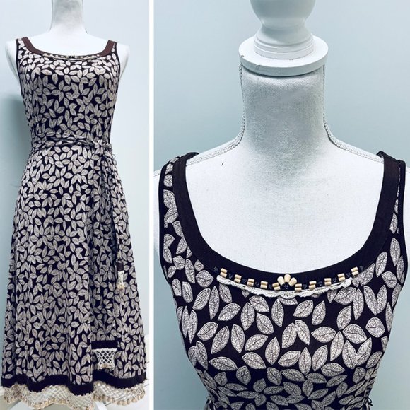 Oscar de la Renta Dresses & Skirts - O by Oscar De La Renta Beaded Crochet Leaf Print Midi Dress